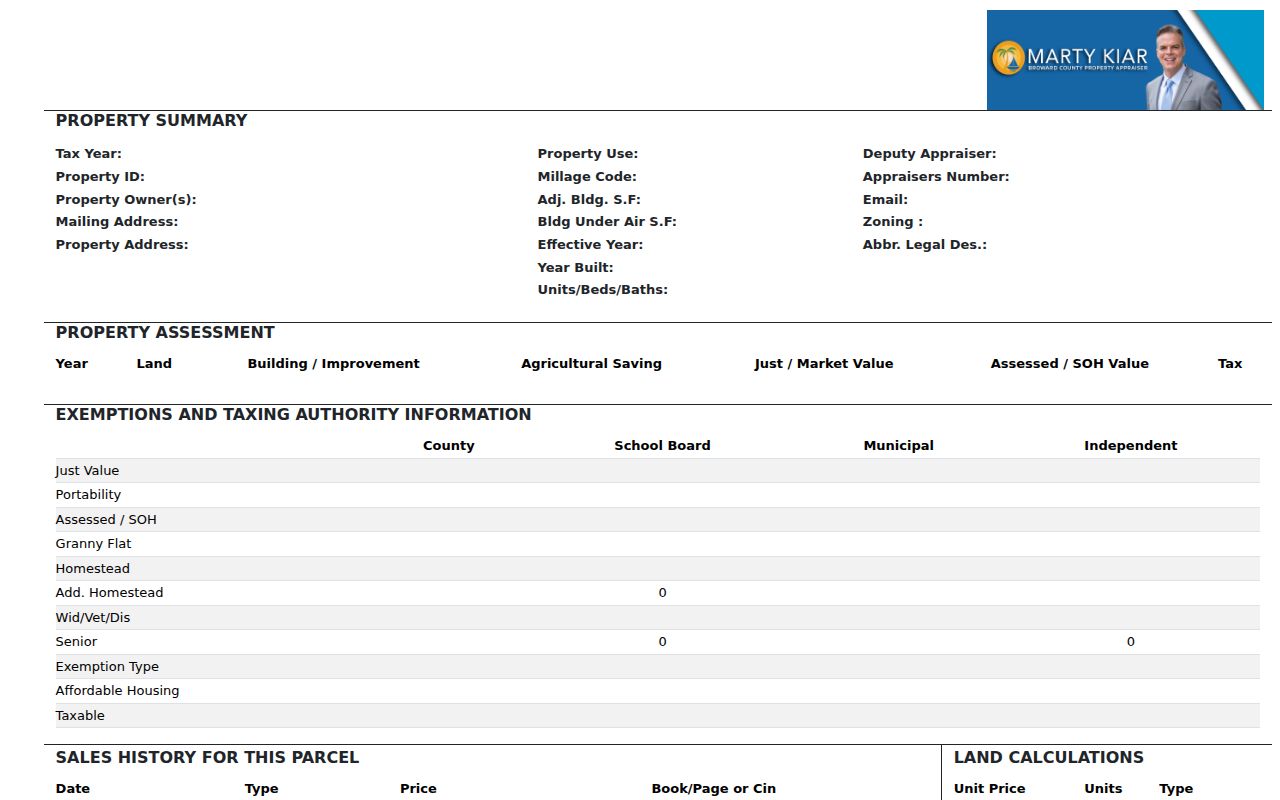 Broward parcel card used to research Margate neighbors