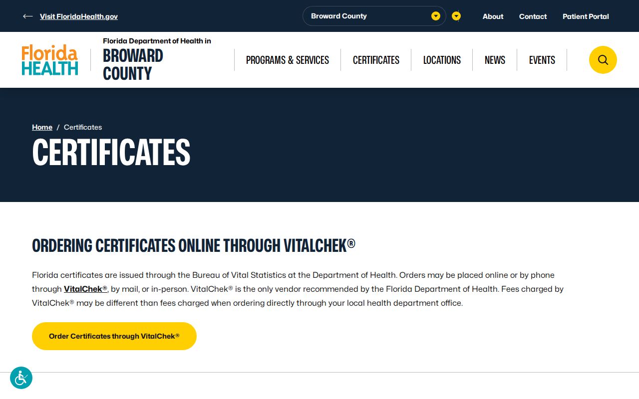 Margate previous residents Broward vital certificates